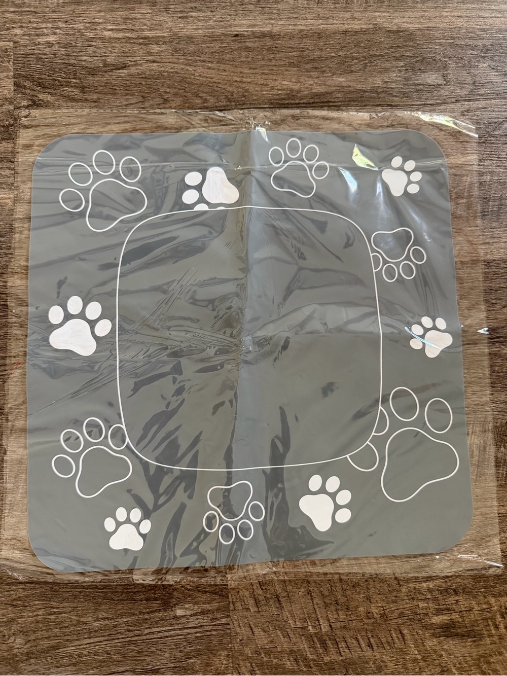 Gray Cat Feeding Mat with White Paw Prints - Unbranded